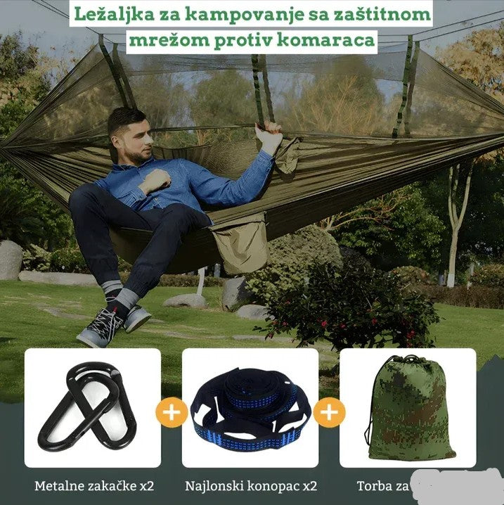 Ležaljka za kampovanje sa zaštitnom mrežom PROTIV KOMARACA